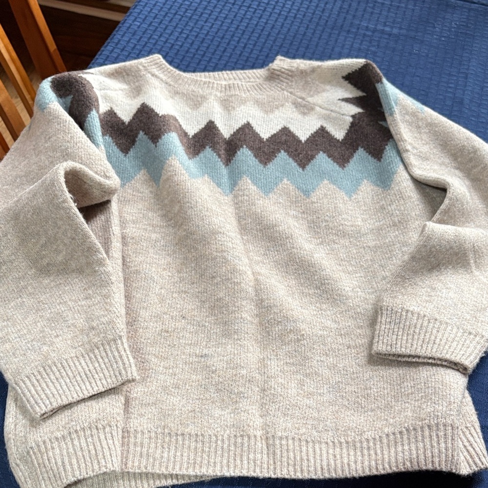 ADORA Chevron Knit Sweater in Gray, Blue, and Brown
